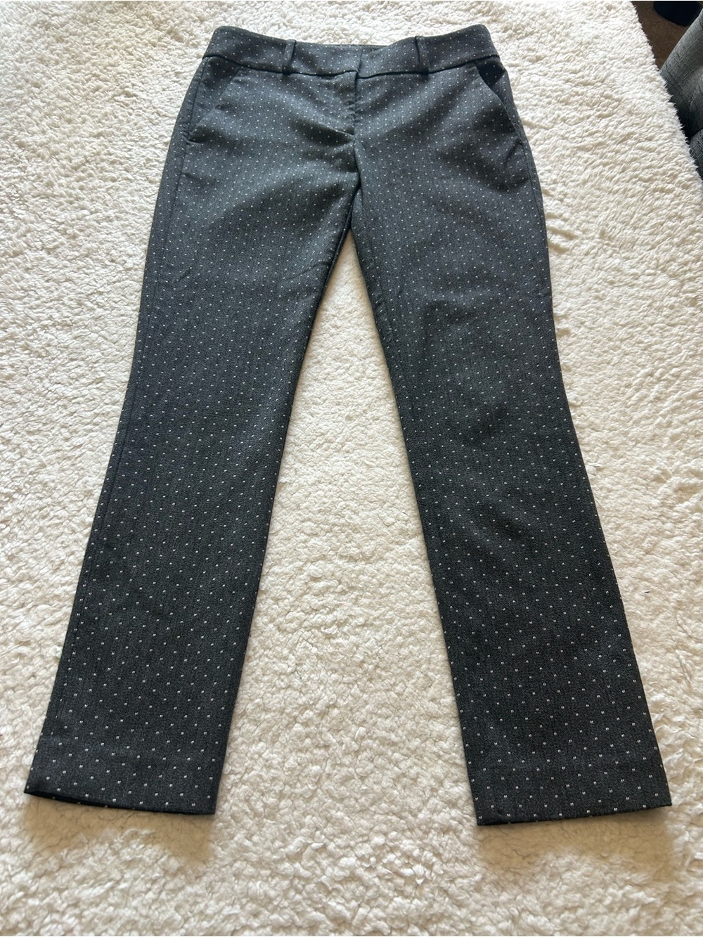Women’s LOFT Charcoal Gray Slim Dress Pants with Micro Dot Pattern